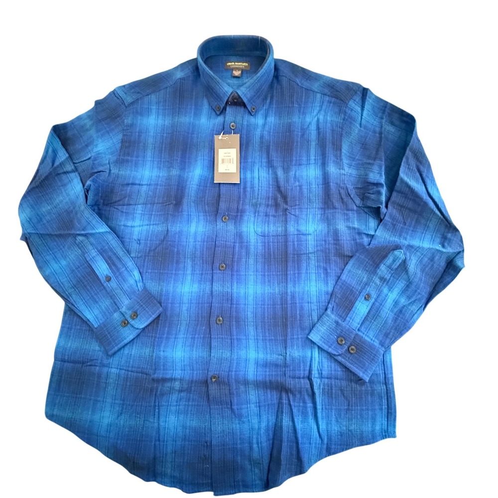 John Bartlett Consensus Mens Blue Ombre Plaid Button Down Shirt CN5FT320Y‎ L